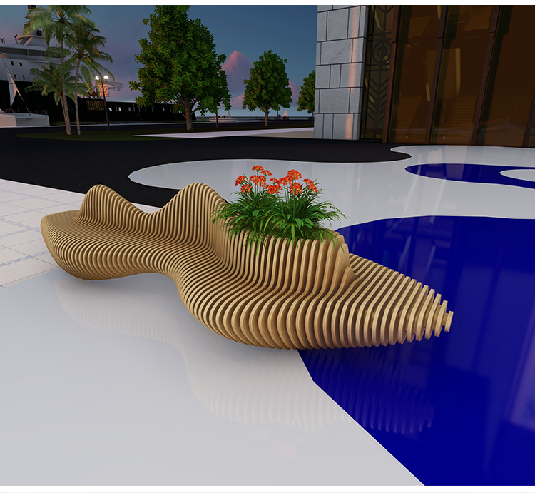 木質(zhì)美陳切片坐凳異形景觀園林休閑椅