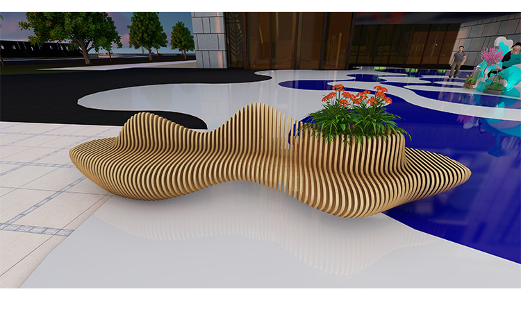 木質(zhì)美陳切片坐凳異形景觀園林休閑椅