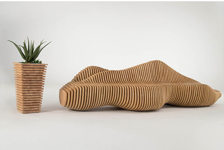 木藝切片美陳座椅花器組合