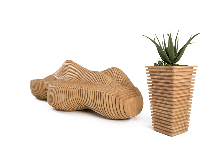 木藝切片美陳座椅花器組合