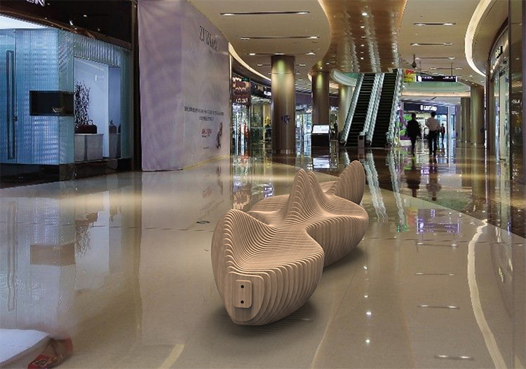 4米木藝切片座椅防腐木創(chuàng)意美陳景觀坐凳