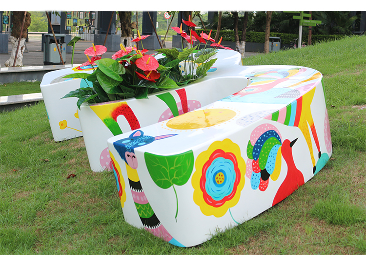 玻璃鋼彩繪M形花盆坐凳