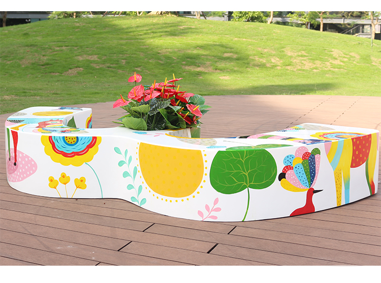 玻璃鋼彩繪M形花盆坐凳