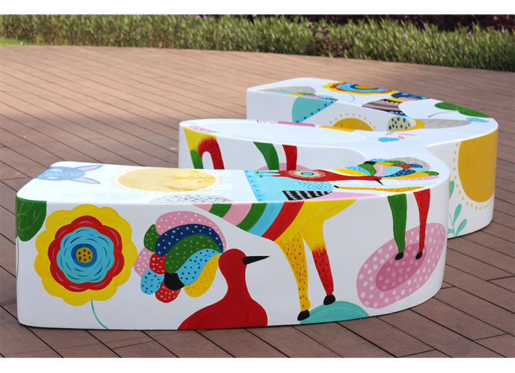 玻璃鋼彩繪M形花盆坐凳