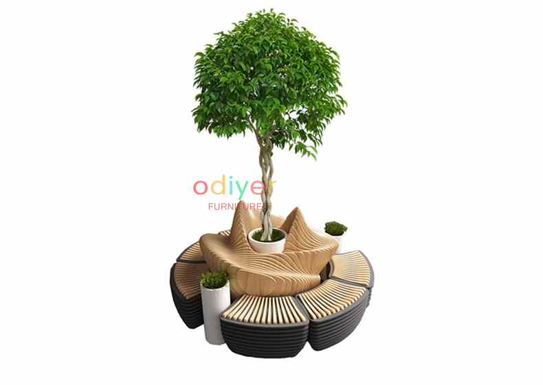 圓形木藝切片花池樹(shù)池坐凳