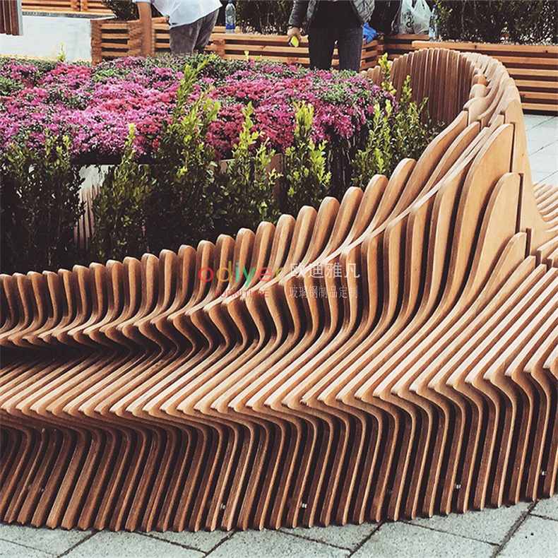 圓形木藝切片花池樹(shù)池坐凳