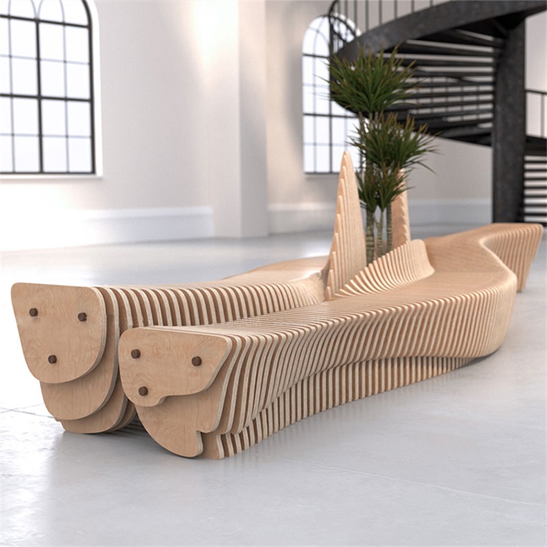 切片木質坐凳商場藝術異形創(chuàng)意座椅