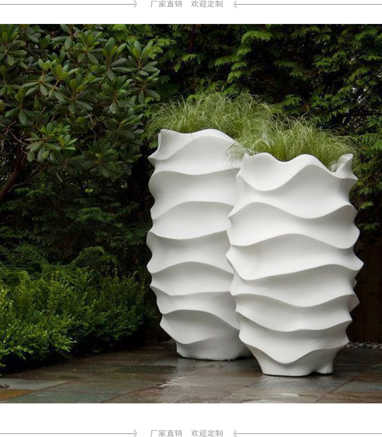 玻璃鋼花盆波浪花器商場(chǎng)花瓶商業(yè)廣場(chǎng)美陳戶外花箱景觀花瓶