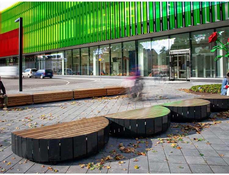 不銹鋼異形防腐木景觀園林坐凳