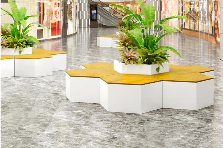 六邊形不銹鋼防腐木坐凳藝術創(chuàng)意景觀座椅 六邊形不銹鋼防腐木坐凳藝術創(chuàng)意景觀座椅