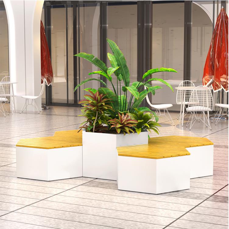 六邊形不銹鋼防腐木坐凳藝術創(chuàng)意景觀座椅 六邊形不銹鋼防腐木坐凳藝術創(chuàng)意景觀座椅