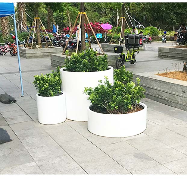 玻璃鋼圓柱形花盆組合戶外種植景觀花箱