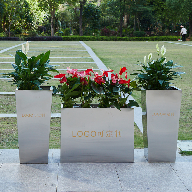 不銹鋼金屬戶外花箱景觀商業(yè)街區(qū)花盆