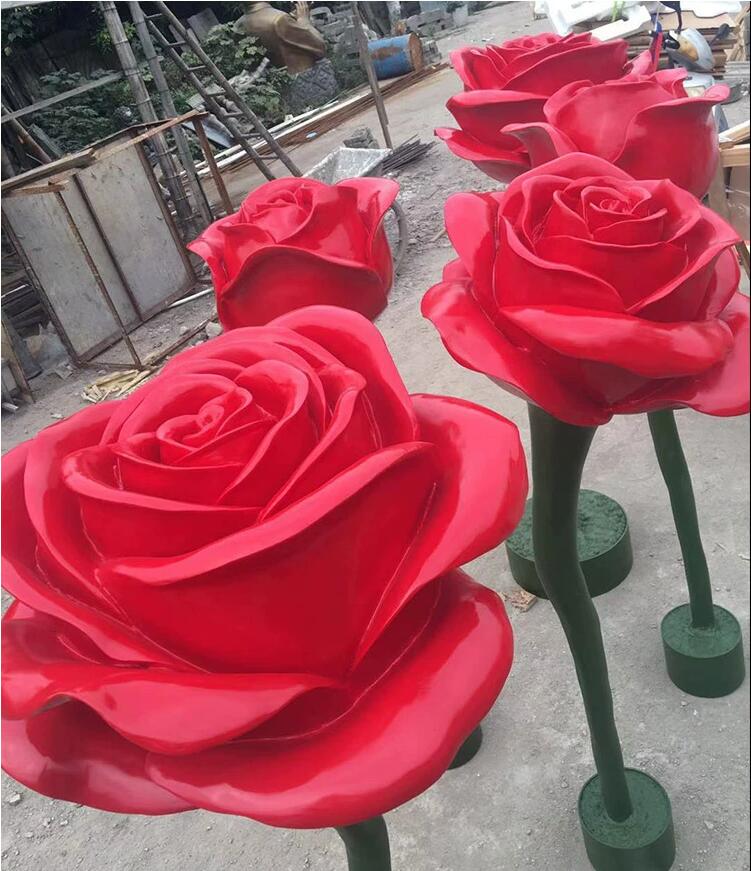 玻璃鋼玫瑰花雕塑不銹鋼藝術愛情主題520景觀擺件