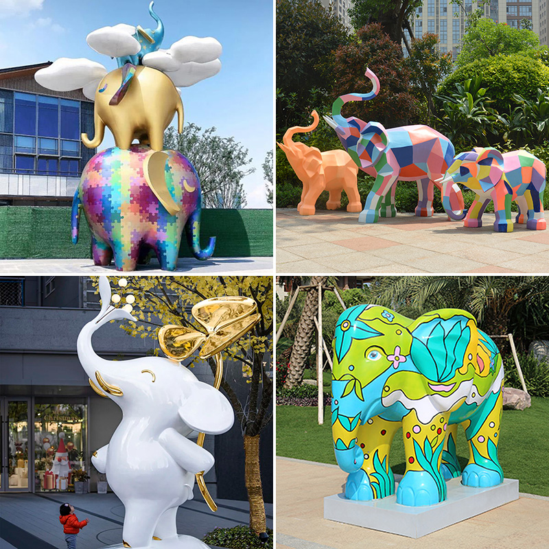 玻璃鋼大象雕塑卡通小象擺件戶外仿真動(dòng)物切面小品