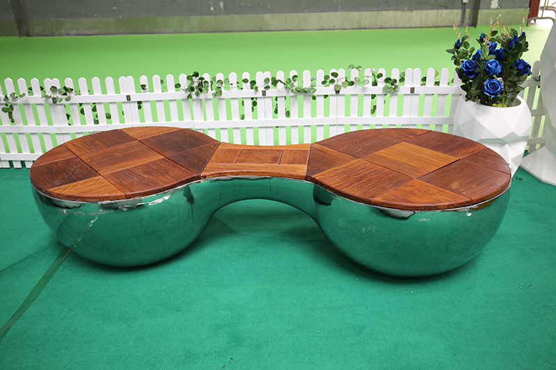 不銹鋼景觀雙人防腐木坐凳創(chuàng)意藝術(shù)座椅