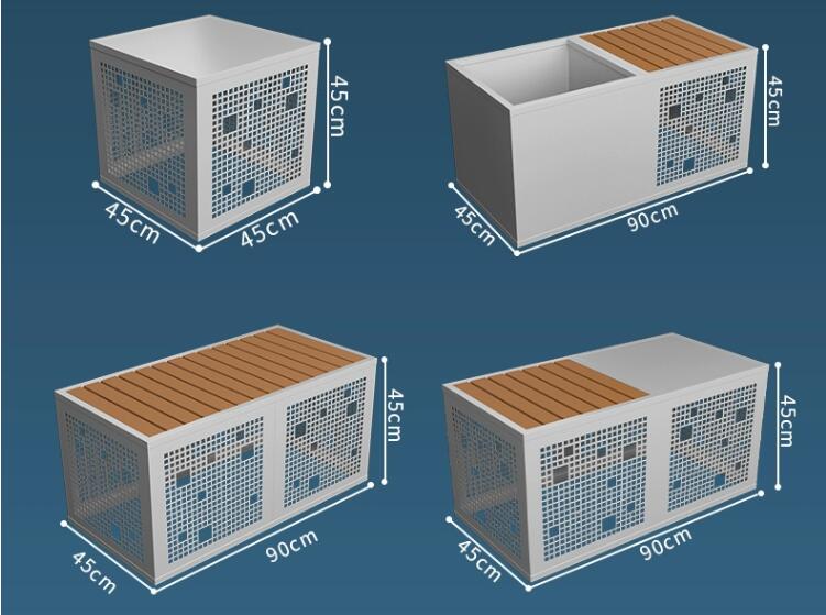 不銹鋼方形坐凳防腐木面鏤空樹池座椅