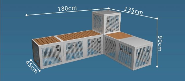 不銹鋼方形坐凳防腐木面鏤空樹池座椅