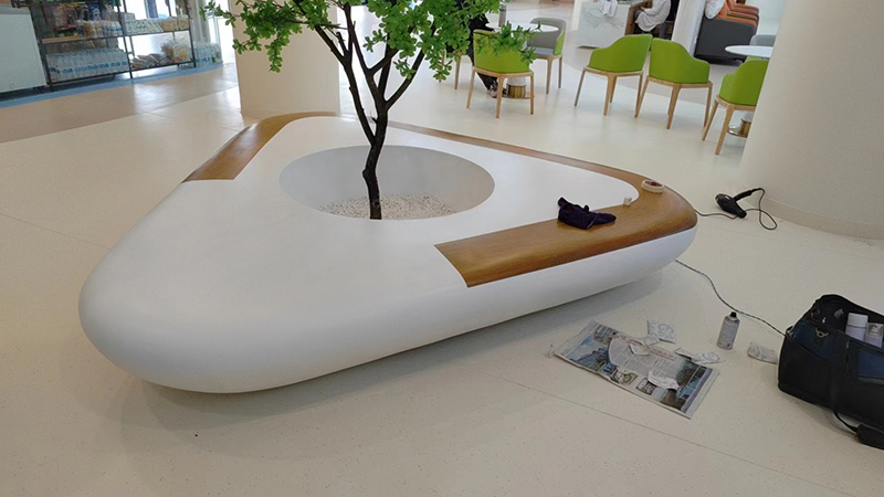 三角形木紋玻璃鋼樹池坐凳異形花壇座椅