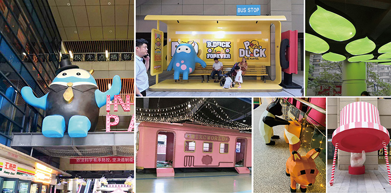 湖南長(zhǎng)沙綠地湖湘中心玻璃鋼雕塑小品擺件案例