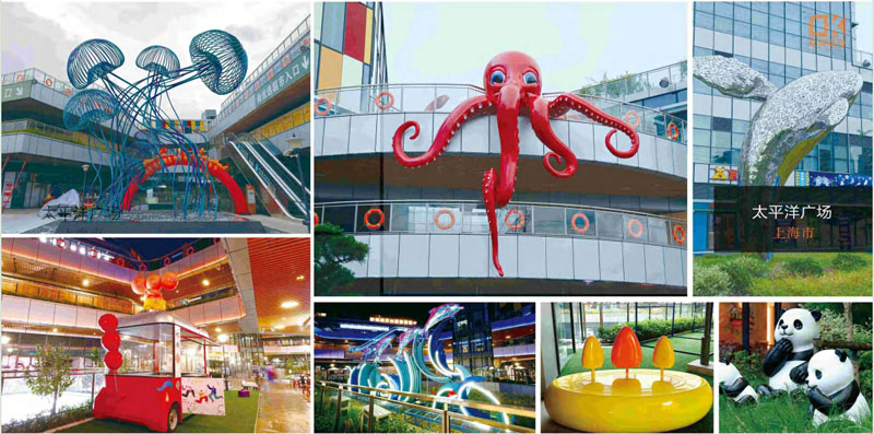 山東聊城萌寵小鎮(zhèn)玻璃鋼雕塑公仔定制案例