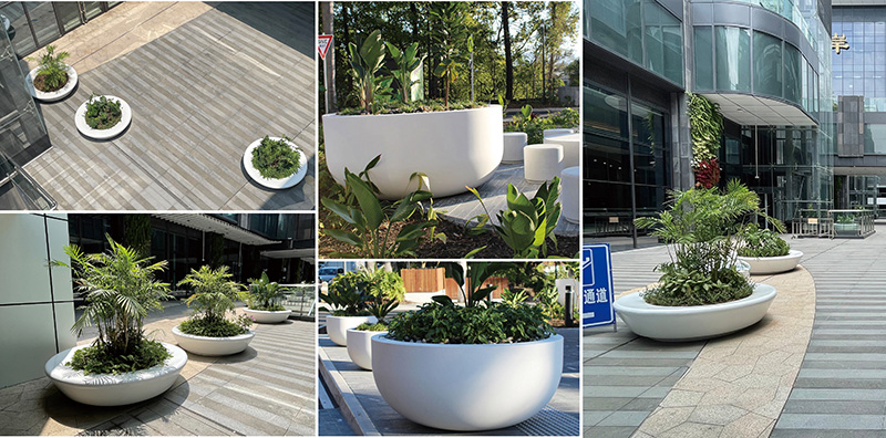 廣東珠海橫琴口岸玻璃鋼花盆樹池定制案例