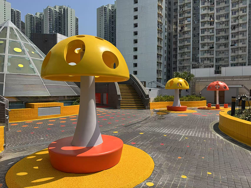 香港玻璃鋼蘑菇雕塑坐凳定制案例