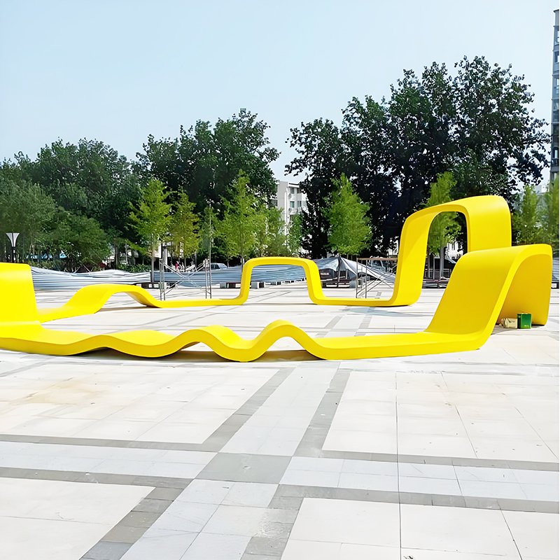 玻璃鋼飄帶坐凳長條不銹鋼異形景觀座椅